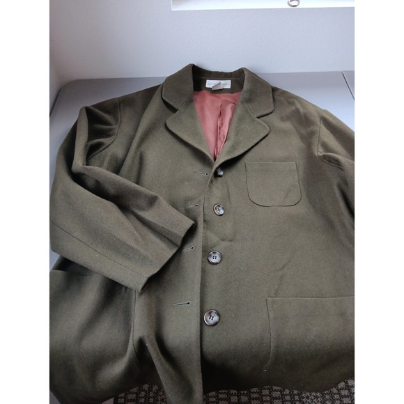Casual Corner Coat Large Olive Green 100% Wool Boxy Pockets VTG Grunge‎ Y2K - Picture 3 of 8